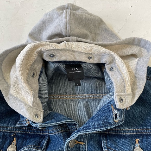 Armani Exchange Men's Denim Jacket with Removable Gray Fleece Hood Size M - Picture 10 of 10
